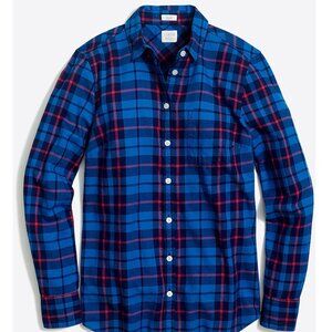 EUC J. Crew Oversized Flannel Shirt in Blues with Pink Pop Sz M